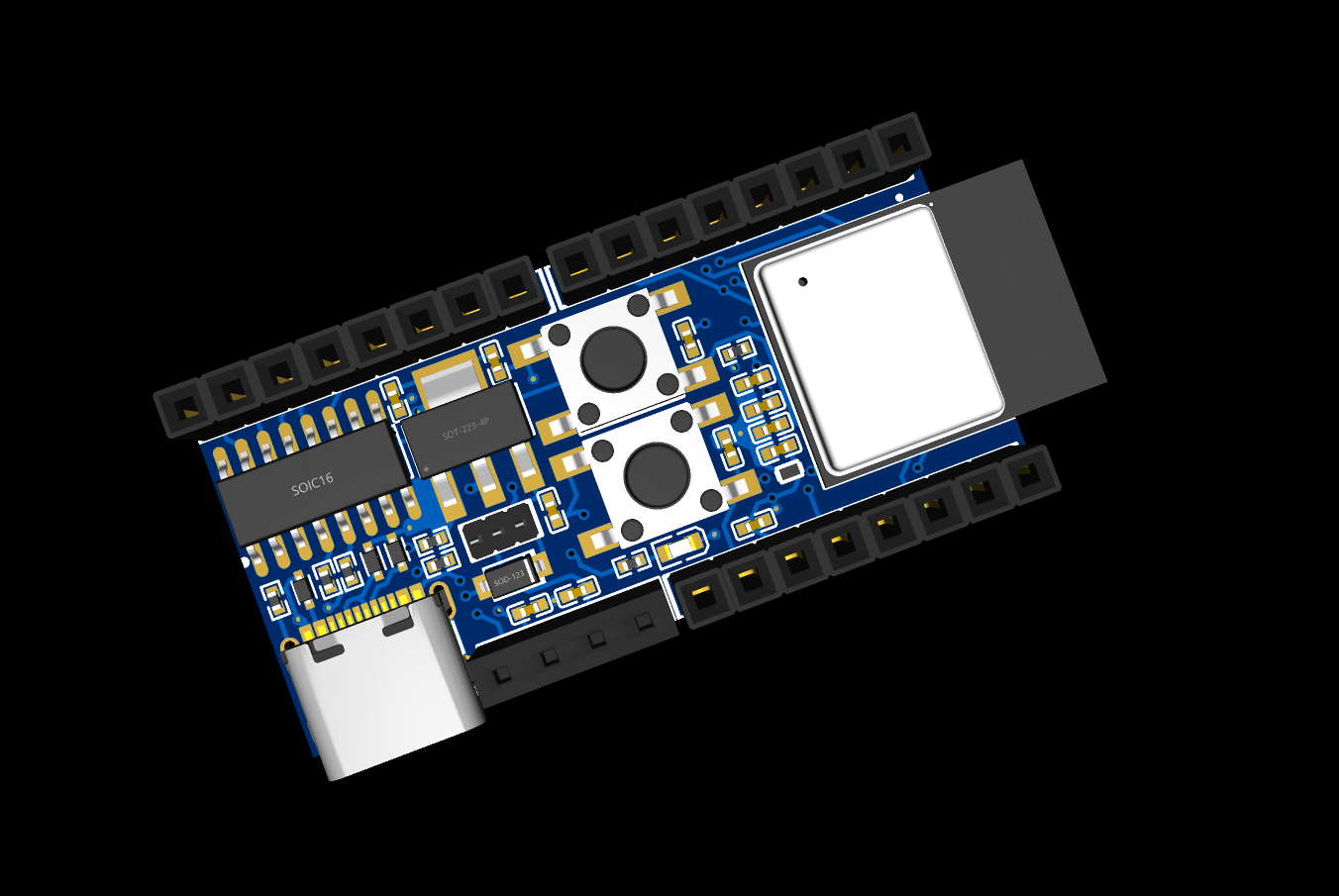 A render of the development PCB